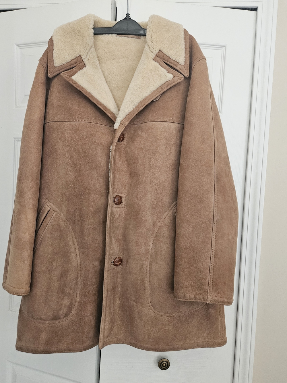 Saks Fifth Avenue Men's Tan Suede Shearling Pea Coat
